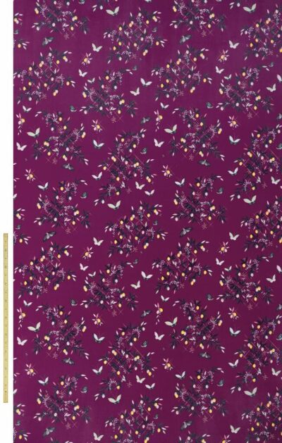 Butterflies And Trellis Velvet Purple Fabric