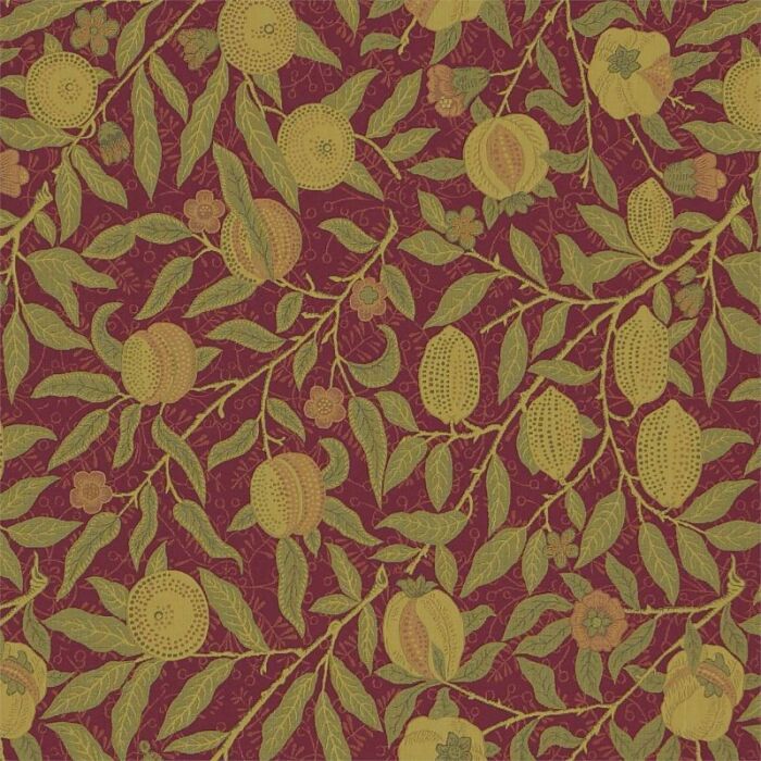 Fruit Weave Crimson/Thyme Fabric by Morris & Co