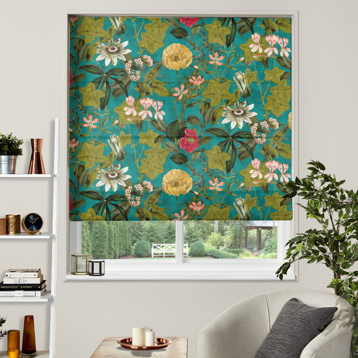 Roman Blind in Passiflora Kingfisher