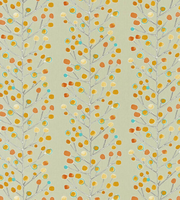 Berry Tree Netural Tangerine Powder Blue Lemon Fabric by Scion