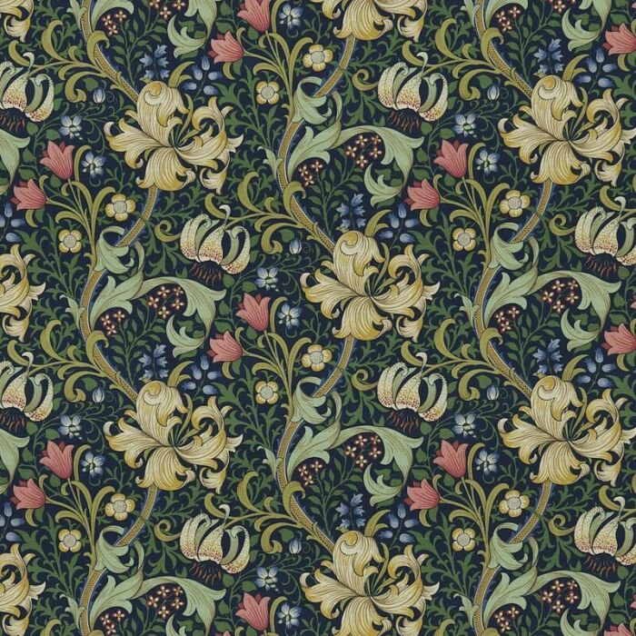 Golden Lily Midnight/Green Fabric by Morris & Co