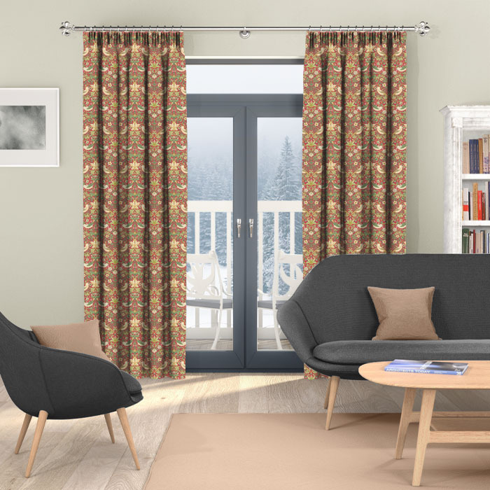 Curtains in Strawberry Thief Crimson by William Morris