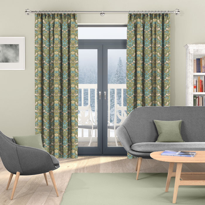 Curtains in Strawberry Thief Teal by William Morris