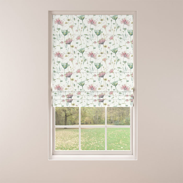 Roman Blind in Elmley Blush Seafoam by Belfield Home