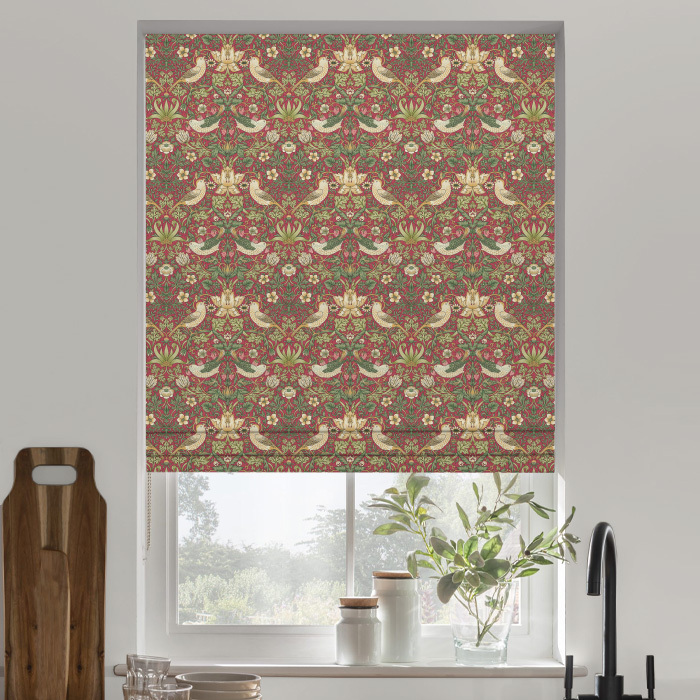 Roman Blind in Strawberry Thief Crimson by William Morris
