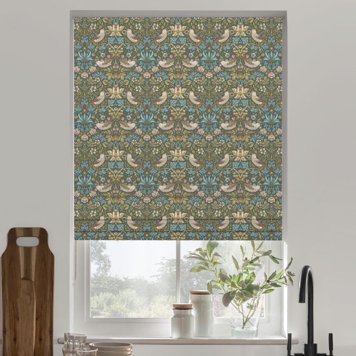 Roman Blind in Strawberry Thief Teal by William Morris