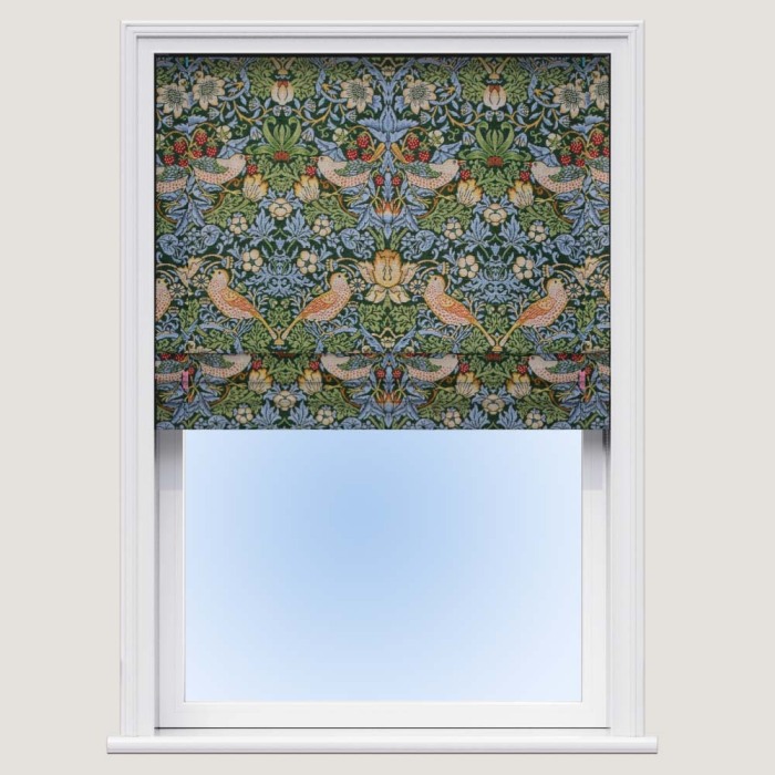 Strawberry Thief Tapestry Bottle Green Roman Blind