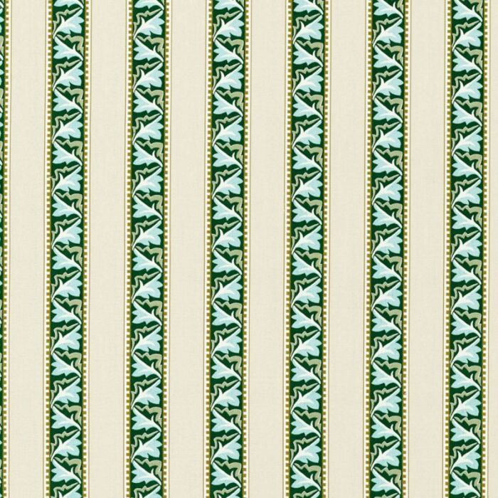 Red Car Stripe Forest/Linen Fabric by Morris & Co