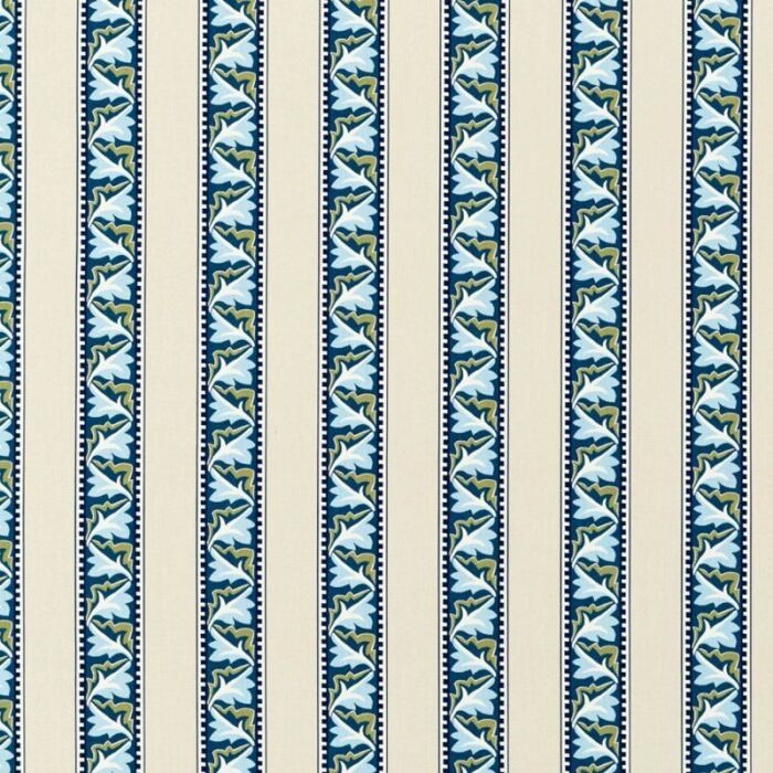 Red Car Stripe Indigo/Linen Fabric by Morris & Co