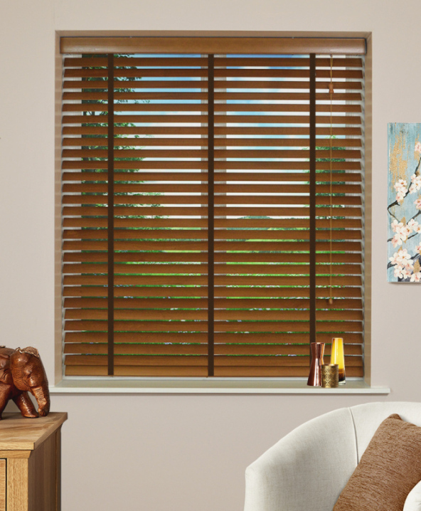 Pecan Wood Venetian Blind With Chocolate Tape