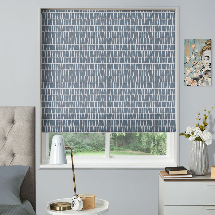 Roman Blind in Block Work Denim