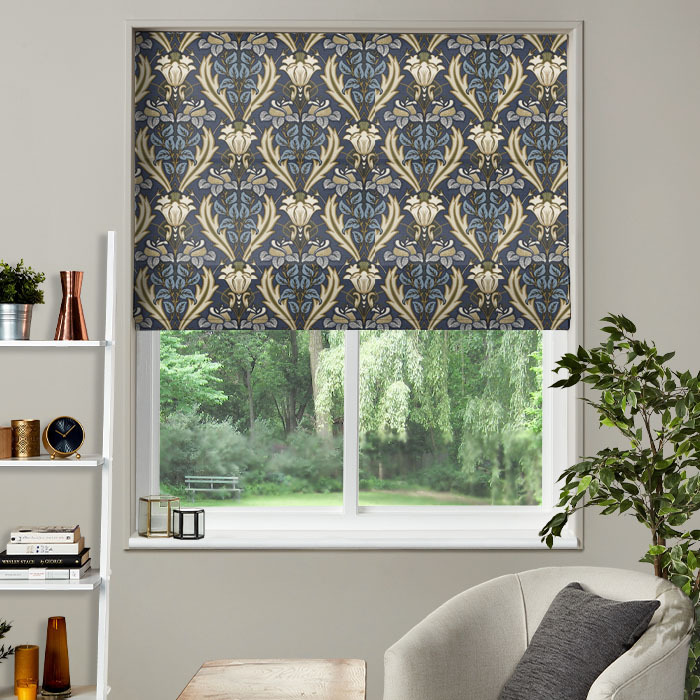 Electric Roman Blind in Acanthus Navy