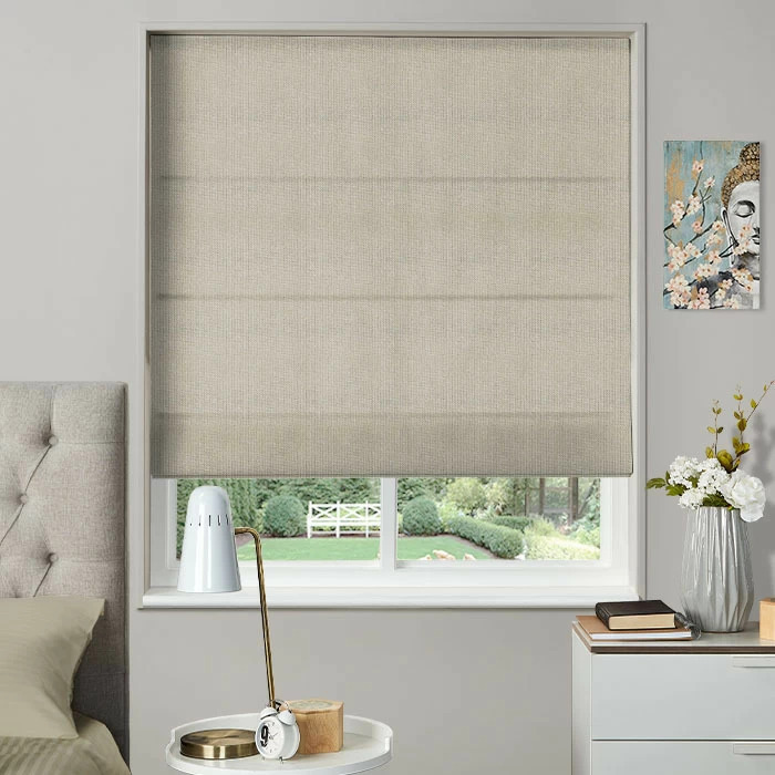 Electric Roman Blind in Faux Linen Natural