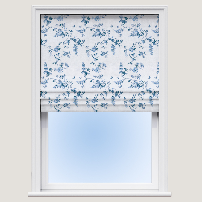 Birds And Roses Blue Roman Blind
