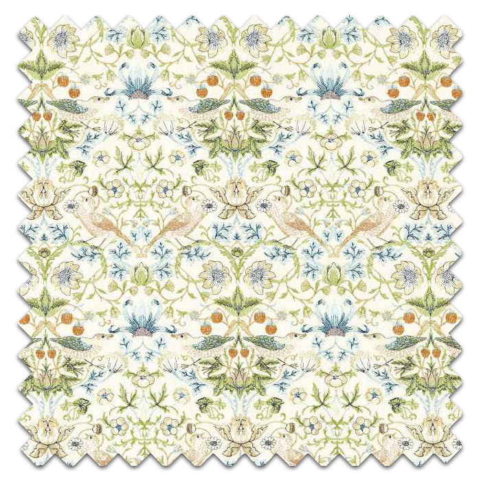 Swatch of Strawberry Thief Embroidery Apple Blue