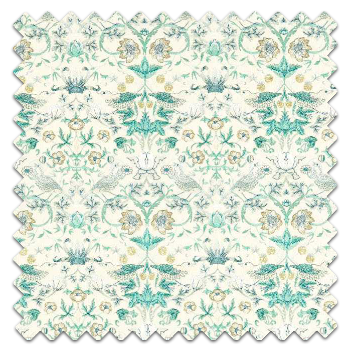 Swatch of Strawberry Thief Embroidery Teal