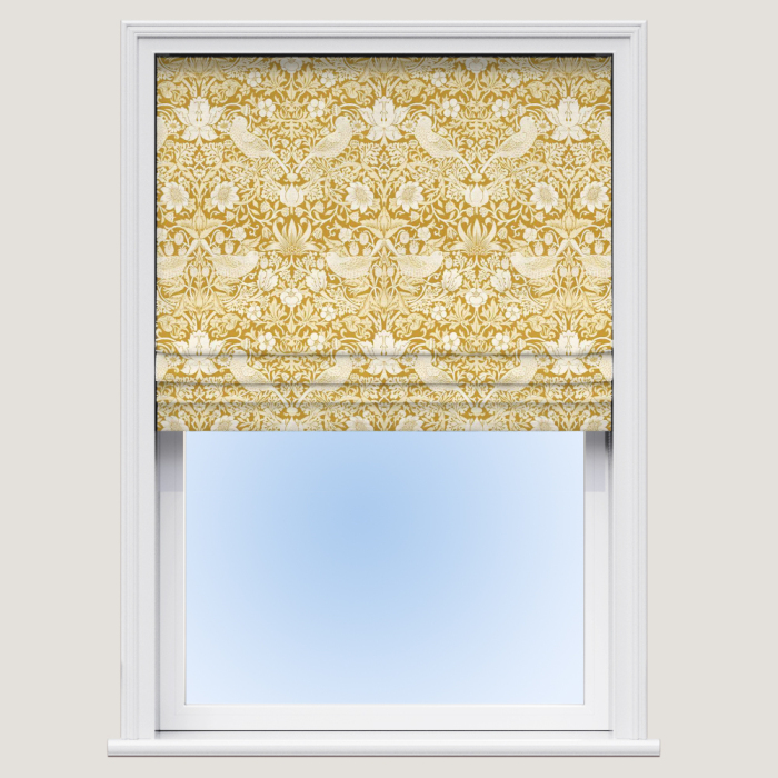 Roman Blind in Strawberry Thief Jacquard Chartreuse