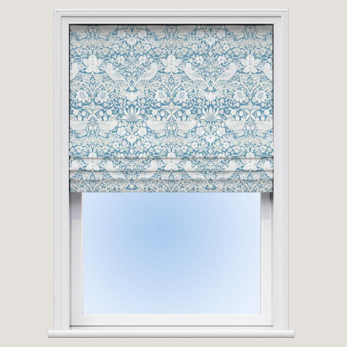 Roman Blind in Strawberry Thief Jacquard Denim