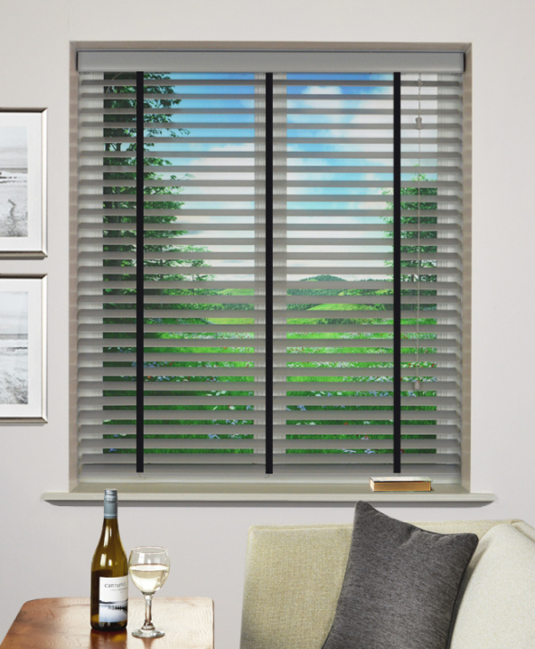 Slate Wood Venetian Blind With Ebony Tape