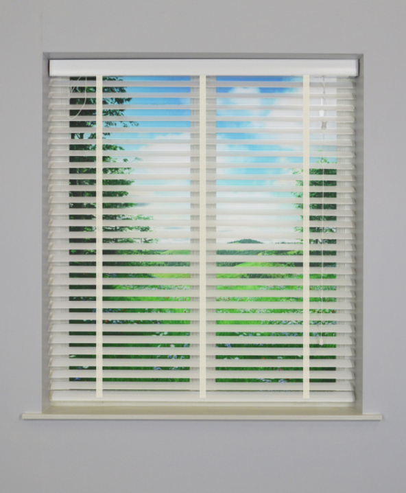 White Wooden Venetian Blind With White Tape