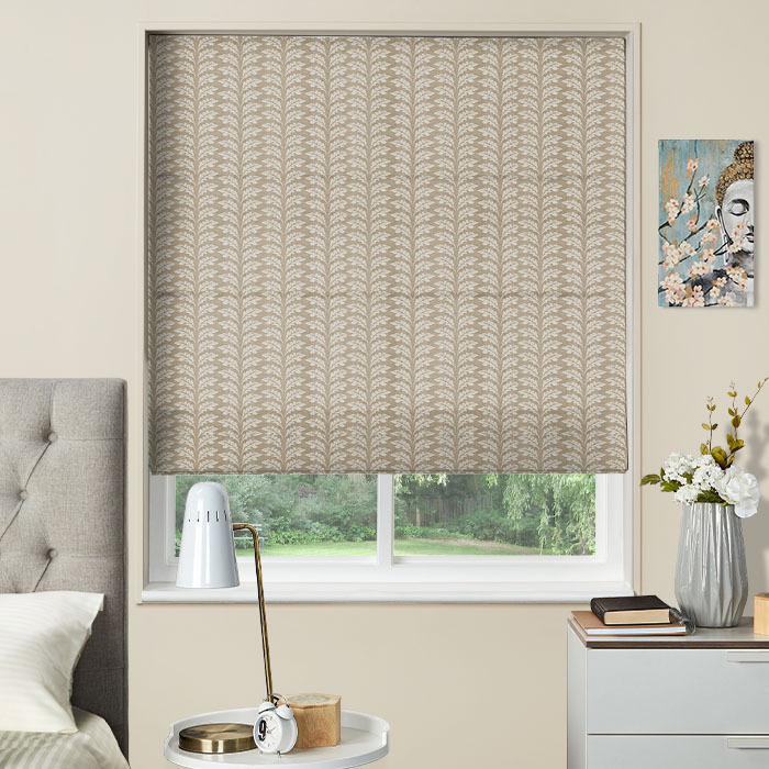 Electric Roman Blind in Woodcote Caramel