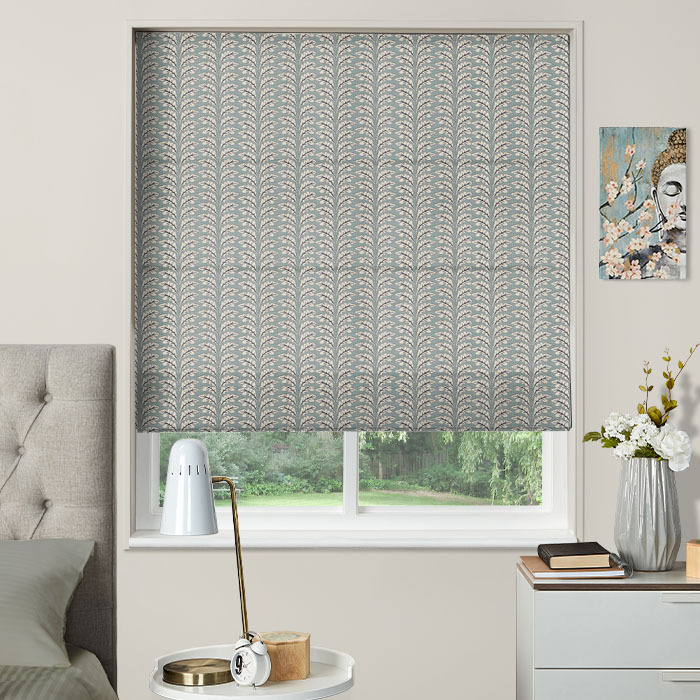 Electric Roman Blind in Woodcote Glacier