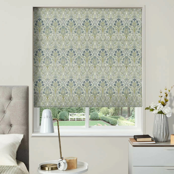 Electric Roman Blind in Tiffany Prussian