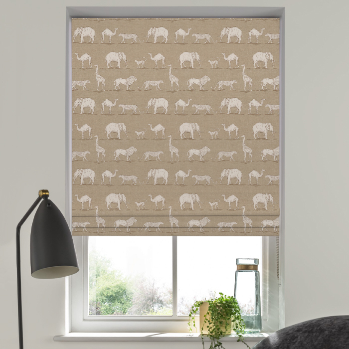 Roman Blind in Prairie Animals Almond