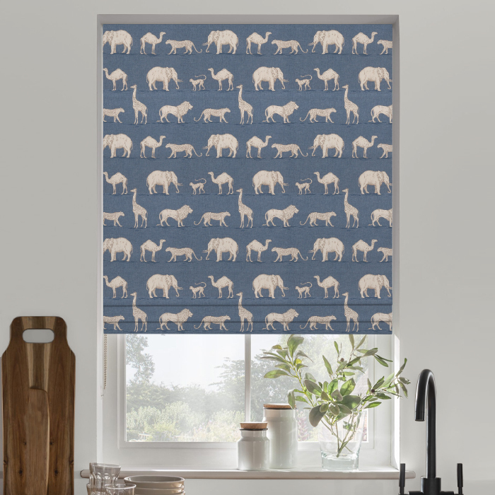 Roman Blind in Prairie Animals Denim