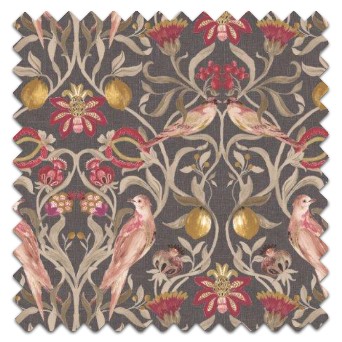 Song Bird Charcoal Roman Blind Fabric Sample