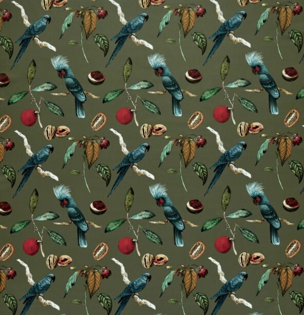 Cockatoo Olive Fabric by Ashley Wilde