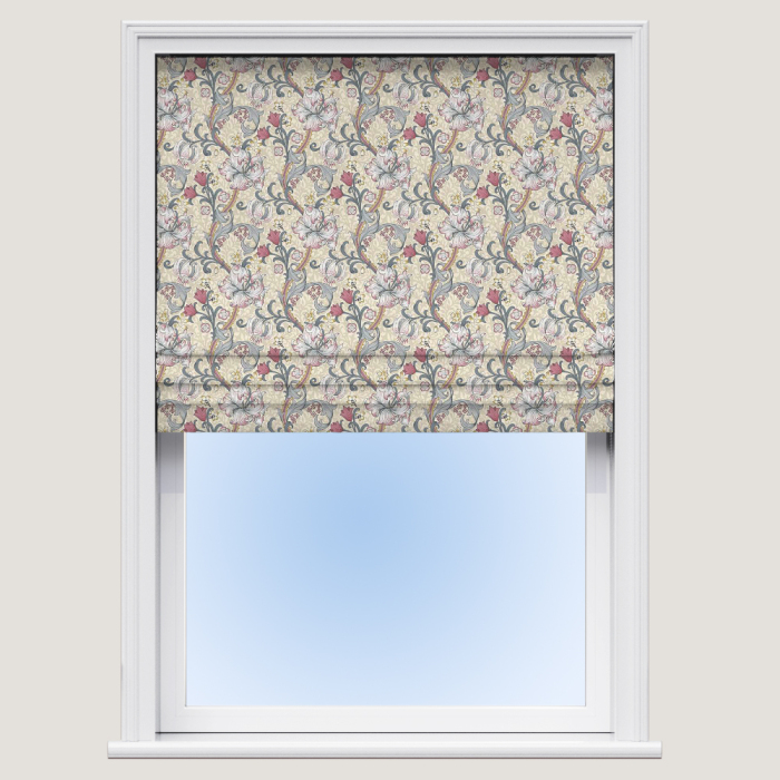 Golden Lily Dove Plum Roman Blind