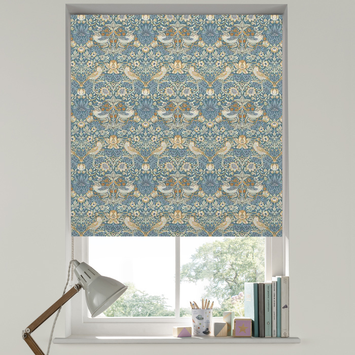 Roman Blind in Strawberry Thief Denim Spice