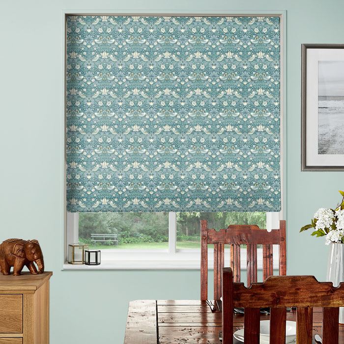 Roman Blind in Strawberry Thief Teal