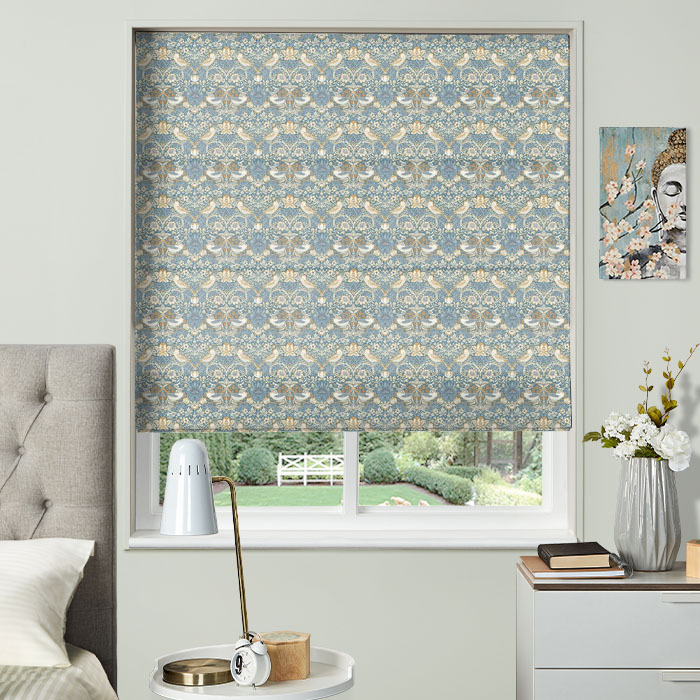 MotionBlind Roman Blind in Strawberry Thief Denim Spice by Clarke And Clarke