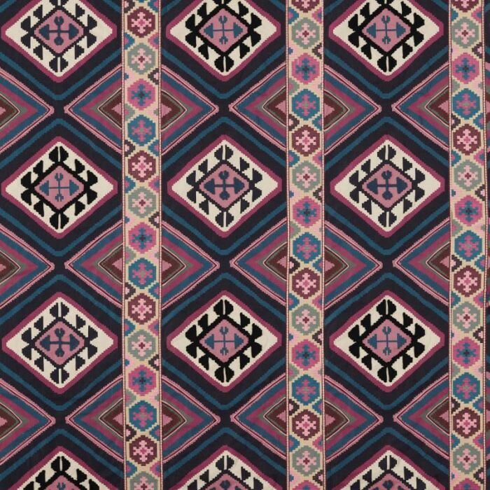Dorothys Kilim Barbed Berry/Indigo Fabric by Morris & Co