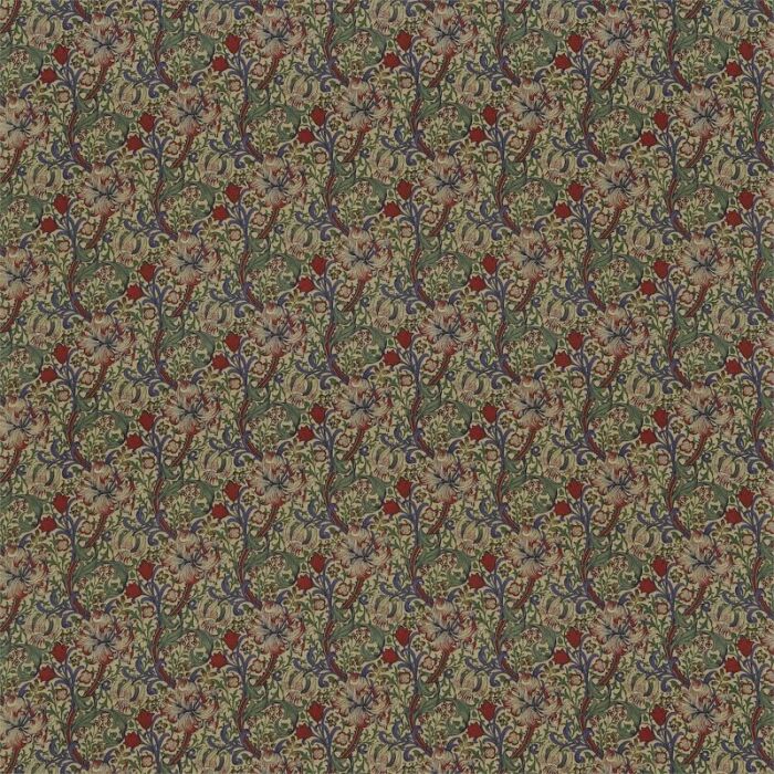 Golden Lily Minor Biscuit/Indigo/Red Fabric by Morris & Co