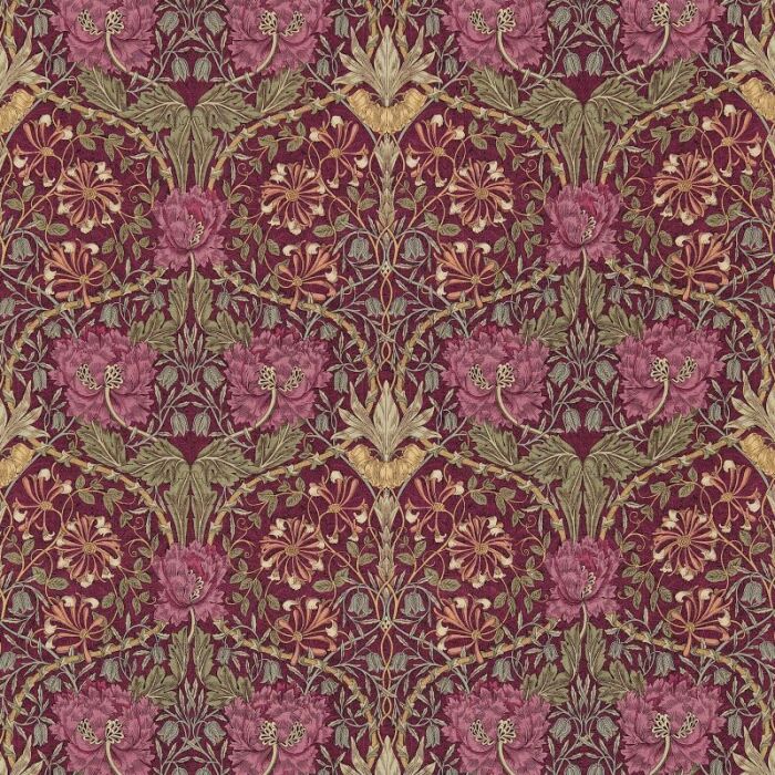 Honeysuckle & Tulip Wine/Bayleaf Fabric by Morris & Co