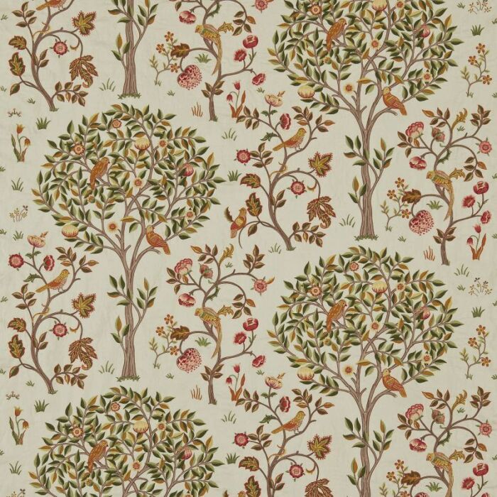 Kelmscott Tree Embroidery Russet/Artichoke Fabric by Morris & Co