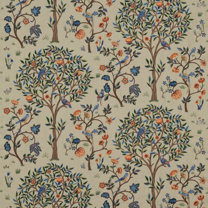 Kelmscott Tree Embroidery Russet/Forest Fabric by Morris & Co