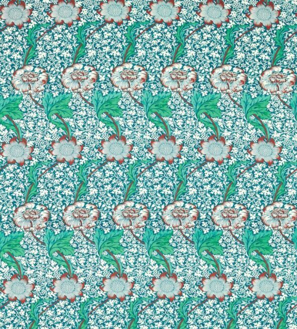 Kennet Aqua/Pink Fabric by Morris & Co