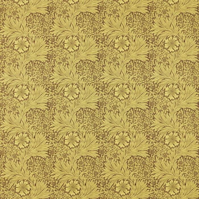 Marigold Summer Yellow/Chocolate Fabric by Morris & Co