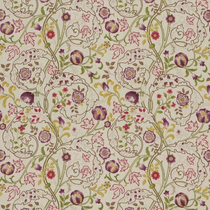 Mary Isobel Wine/Linen Fabric by Morris & Co