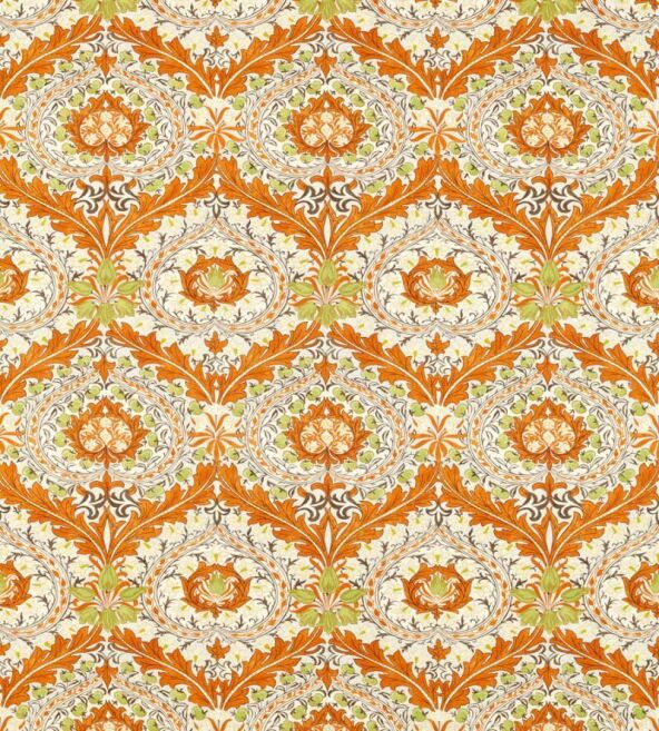 Merton Burnt Orange/Chartreuse Fabric by Morris & Co