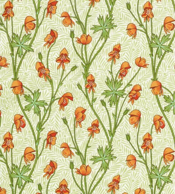 Monkshood Tangerine/Sage Fabric by Morris & Co