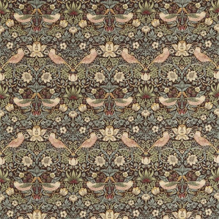 Strawberry Thief Chocolate/Slate Fabric by Morris & Co