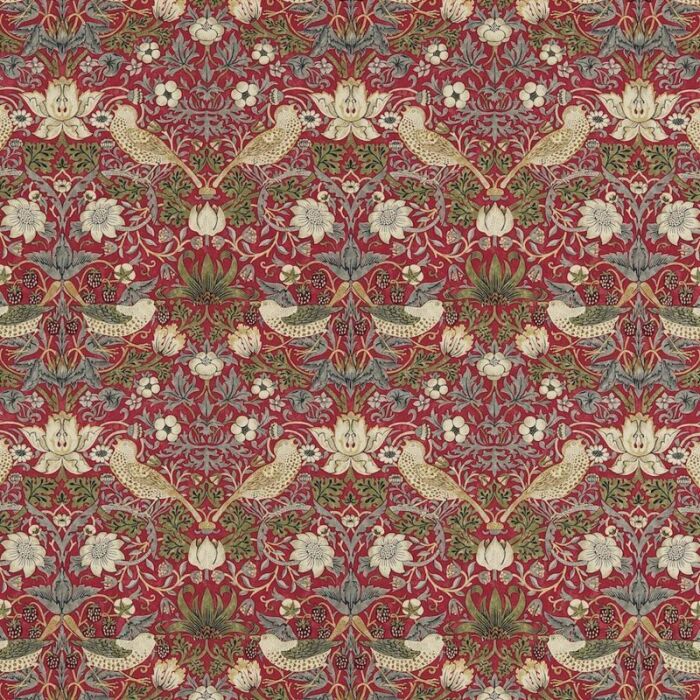 Strawberry Thief Crimson/Slate Fabric by Morris & Co