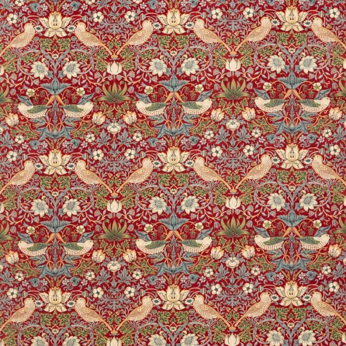 Strawberry Thief Velvet Crimson/Slate Fabric by Morris & Co
