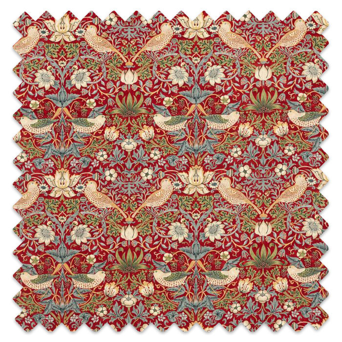 Swatch of Strawberry Thief Velvet Crimson/Slate