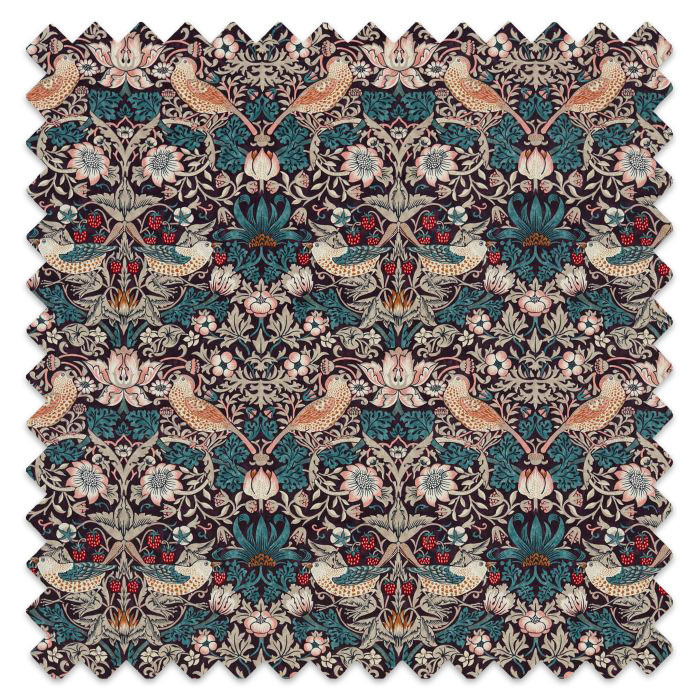 Swatch of Strawberry Thief Velvet Mulberry/Slate